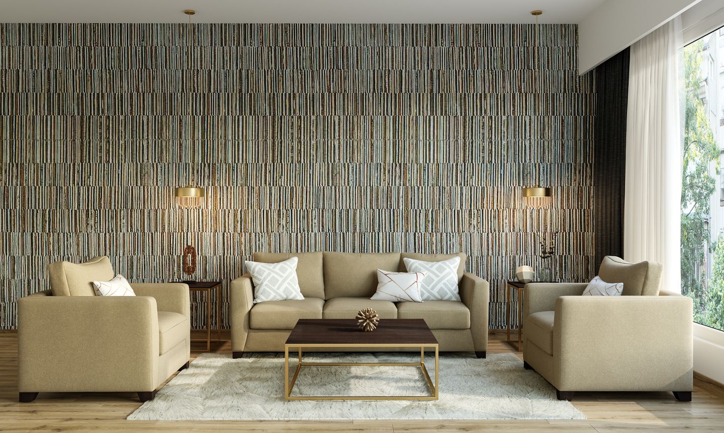 Vintage Luxury Living Room with Wallpaper - Livspace