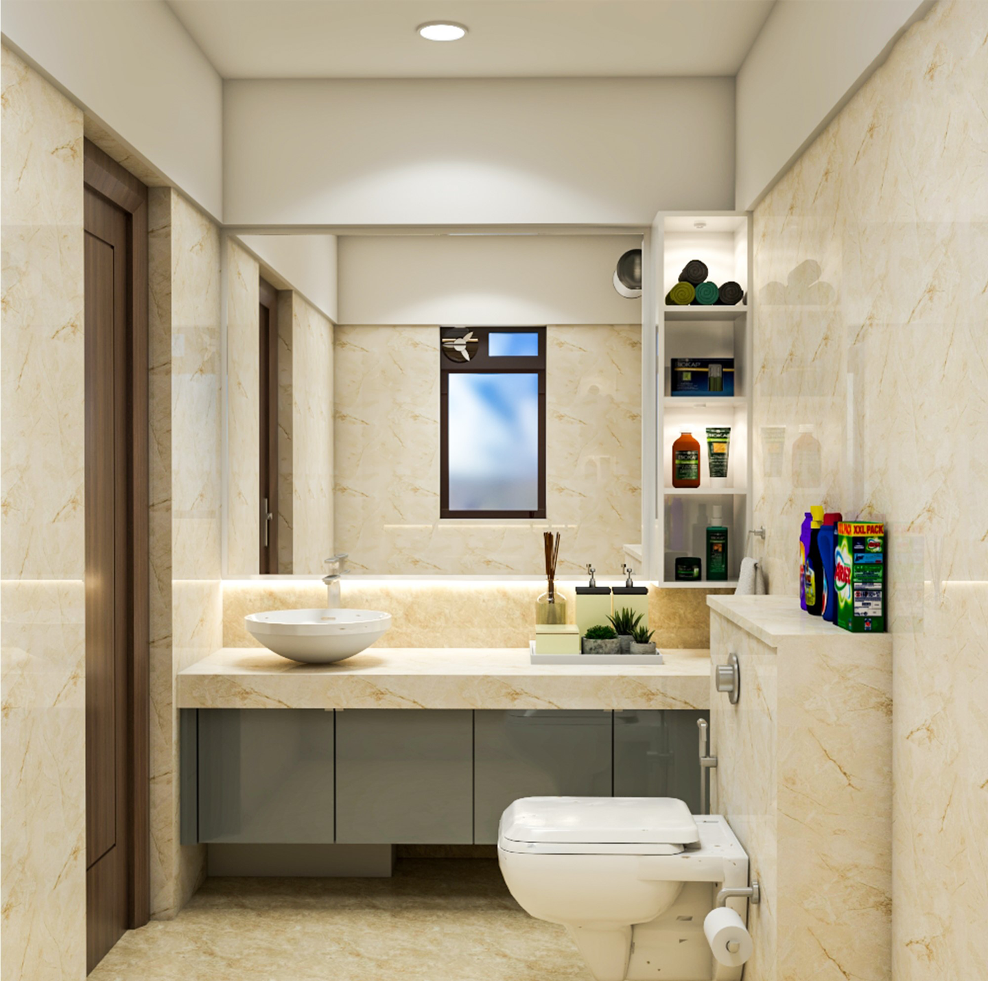 Maximum Storage Contemporary Design Bathroom - Livspace