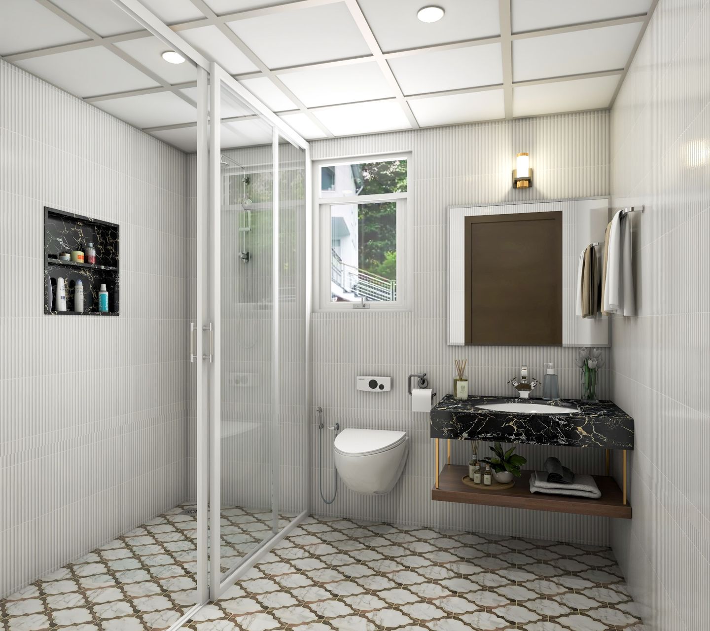 Striped Tile Contemporary Design Bathroom - Livspace