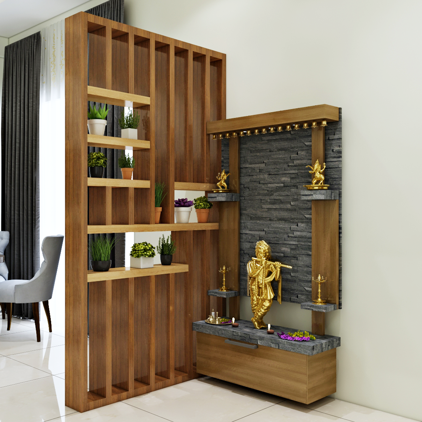 Dynamic Contemporary Design Pooja Room - Livspace