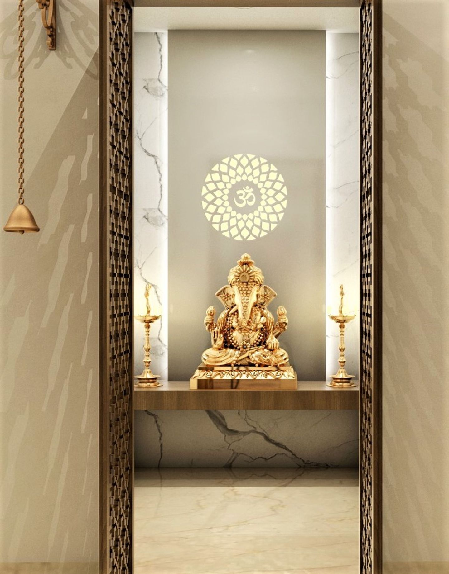 Low-maintenance Traditional Design Pooja Room - Livspace