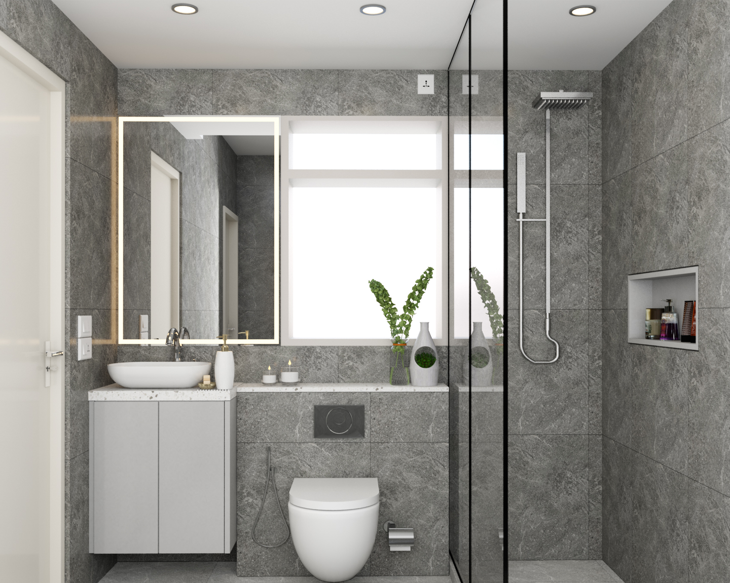 Compact Grey Bathroom - Livspace