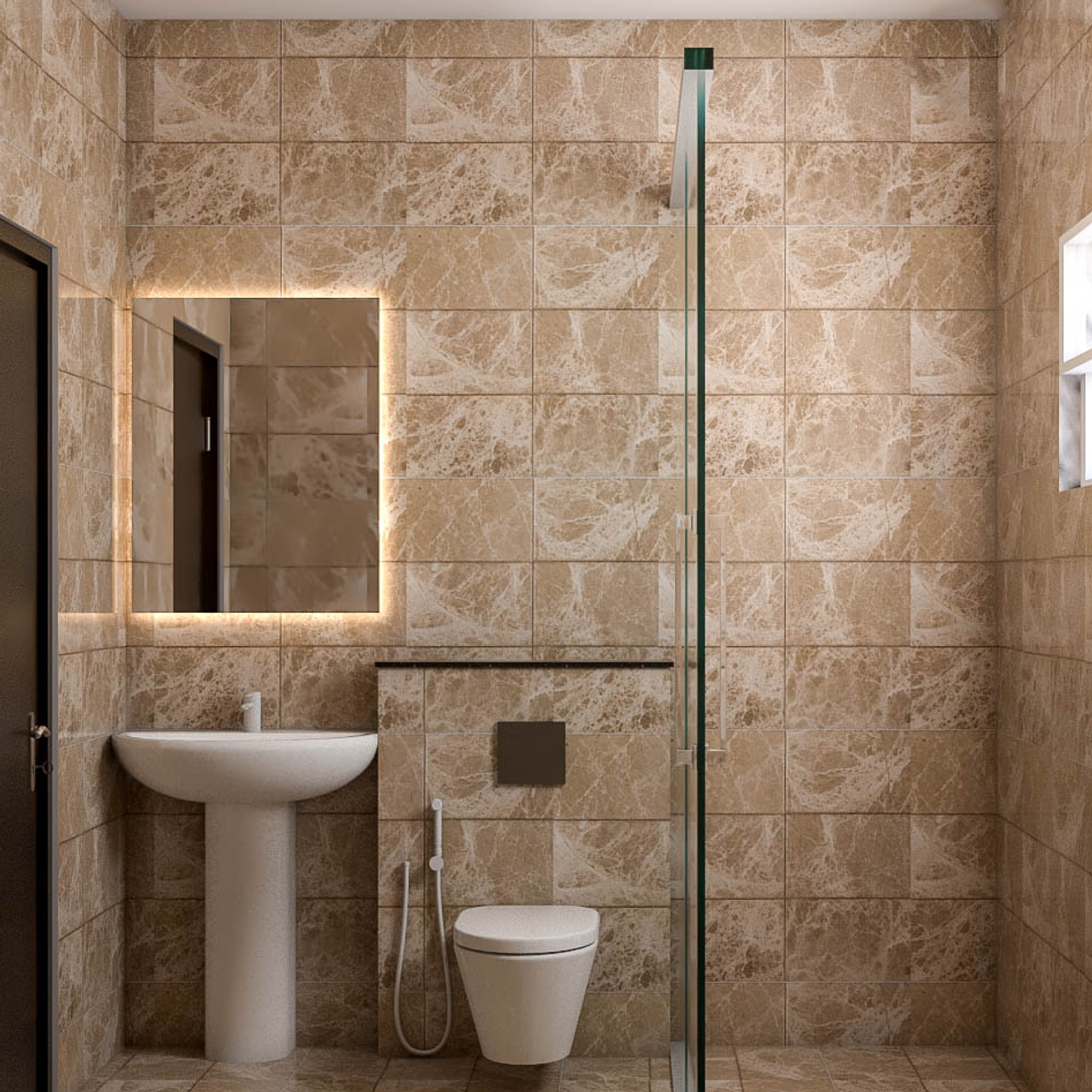 Modern Brown Bathroom Design - Livspace