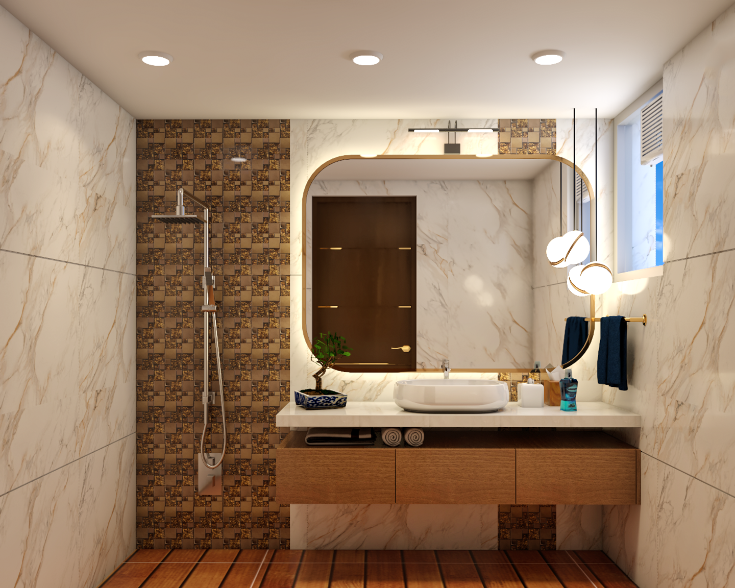 Contemporary Bathroom Design With Marble Cladding - Livspace