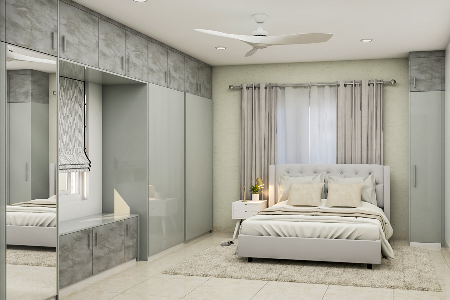 Contemporary Master Bedroom Design In Grey And Beige - Livspace