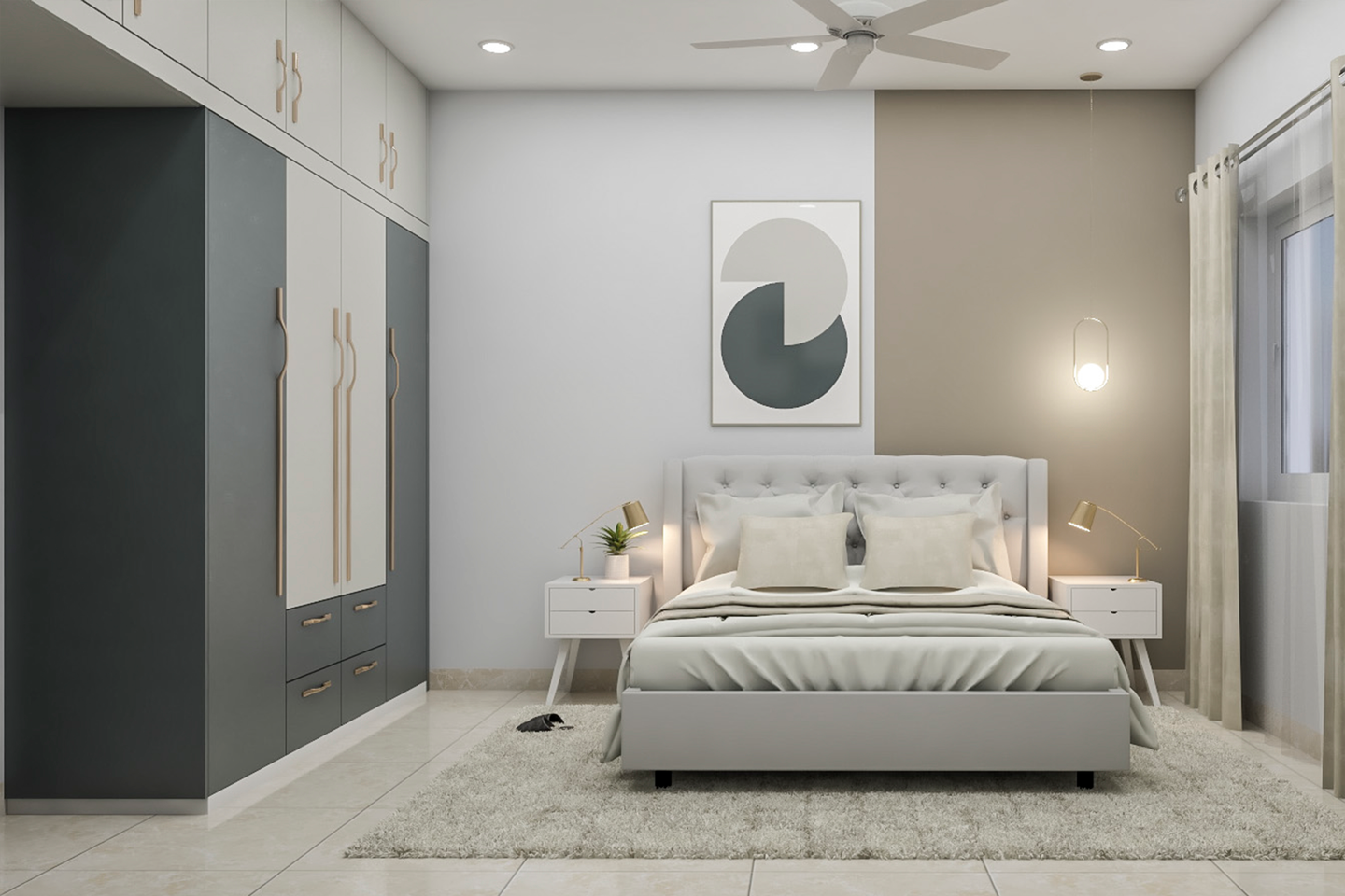 Contemporary Grey And Beige Bedroom Wall Paint Design