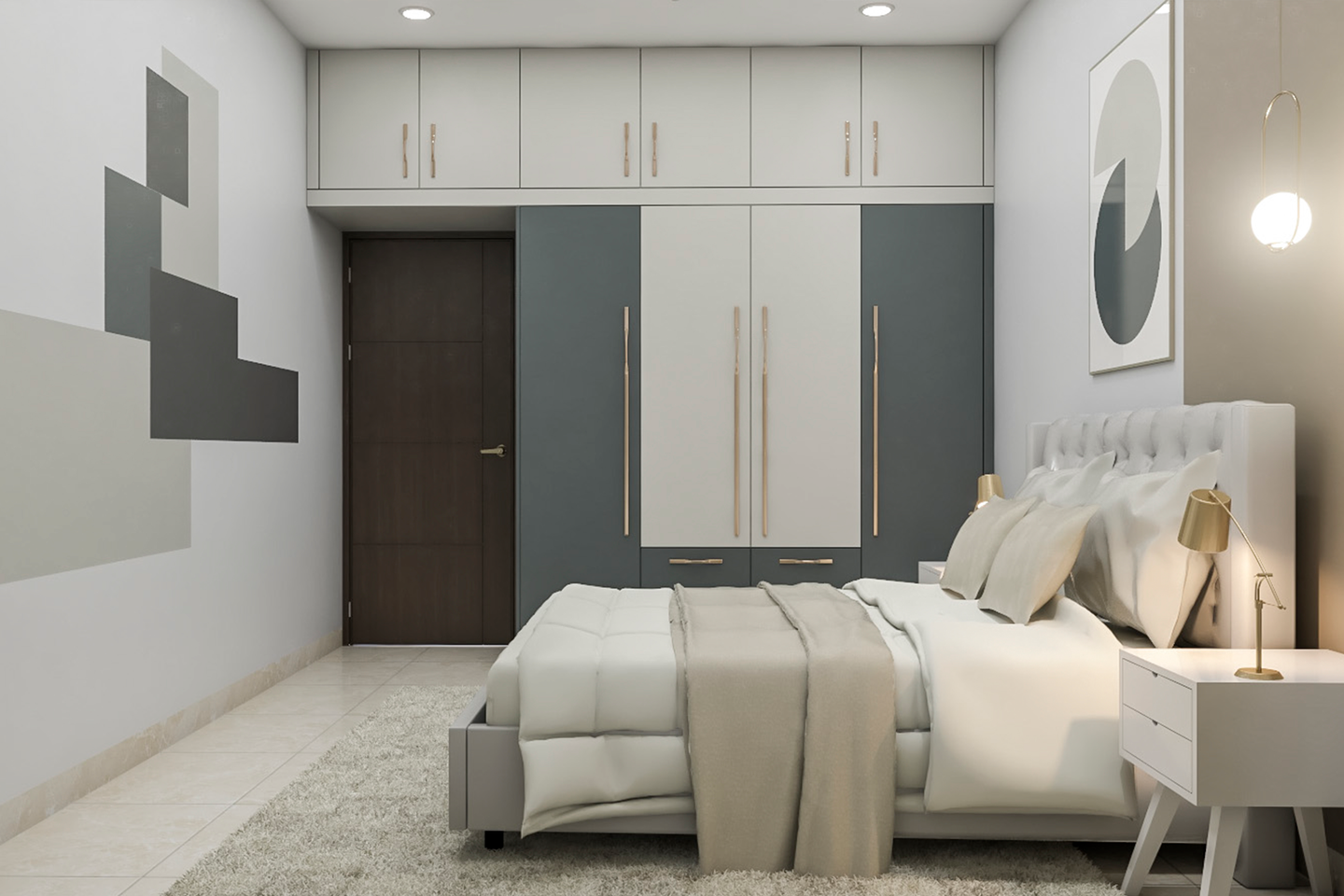 Contemporary Grey And Beige Bedroom Wall Paint Design
