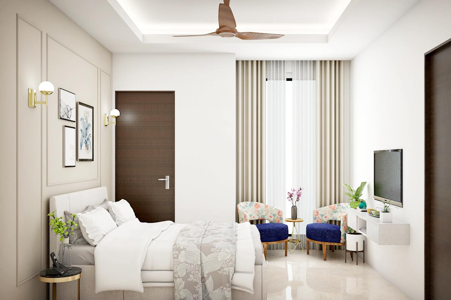 White Master Bedroom Design - Livspace