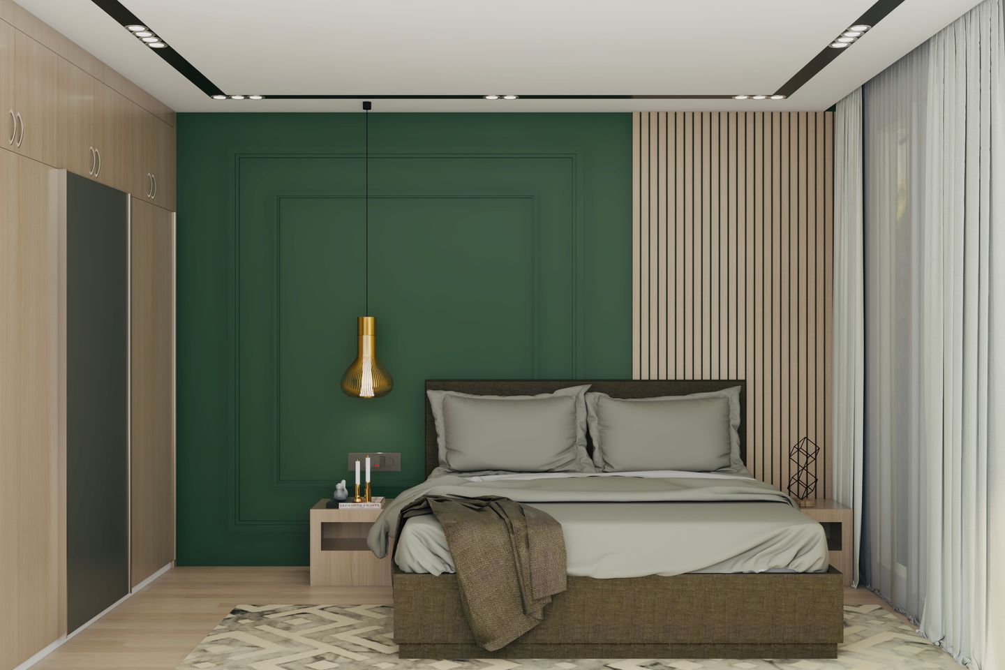 Master Bedroom With Fluted Wooden Panel - Livspace