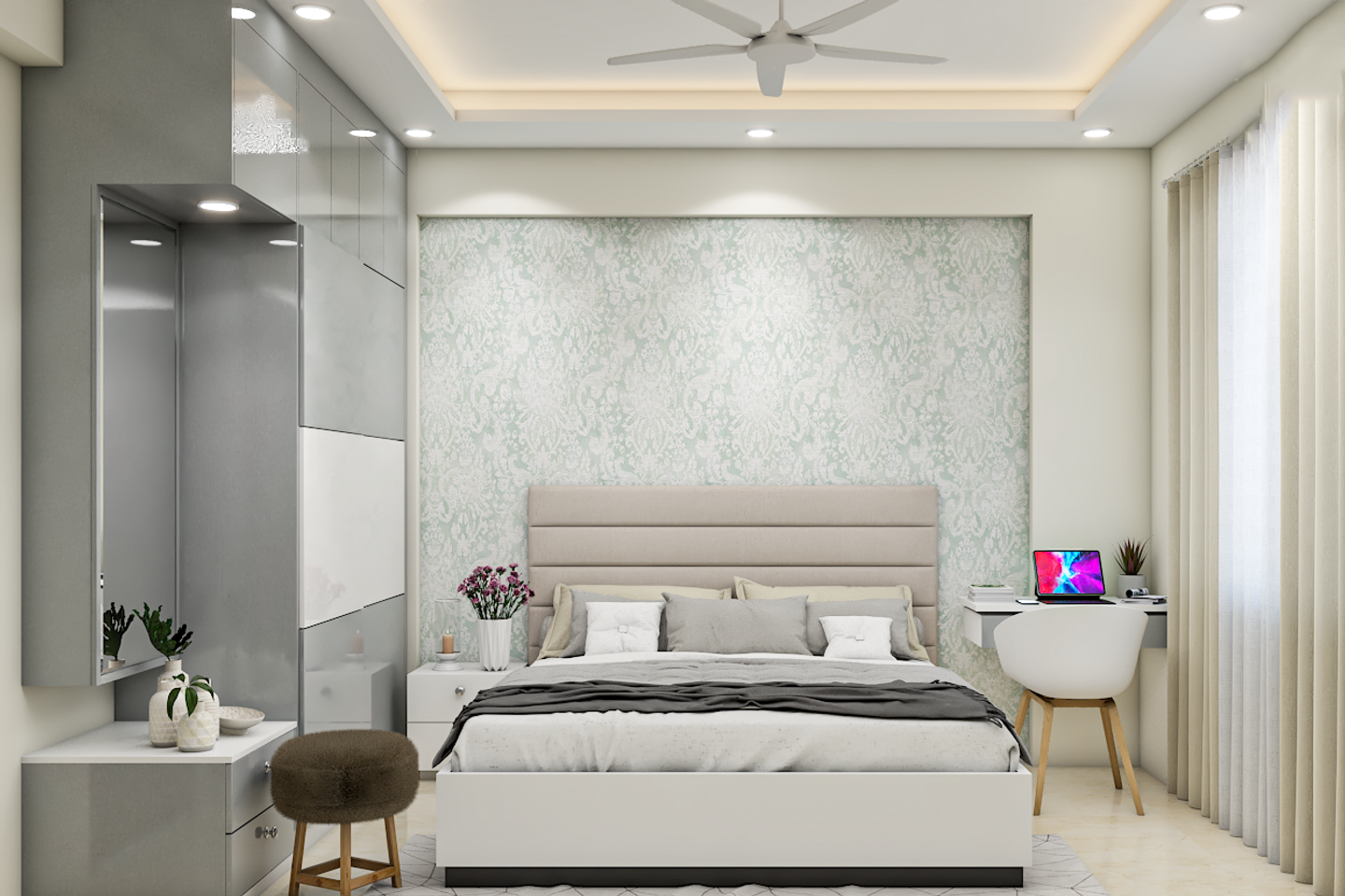 Grey Bedroom Wallpaper Design - Livspace