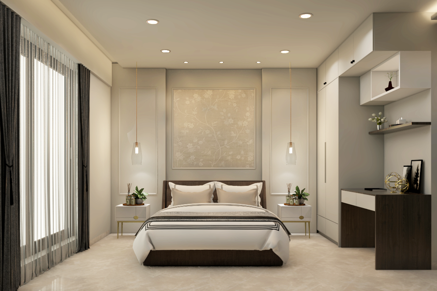 Contemporary Cream Floor Tile Design For Bedrooms - Livspace