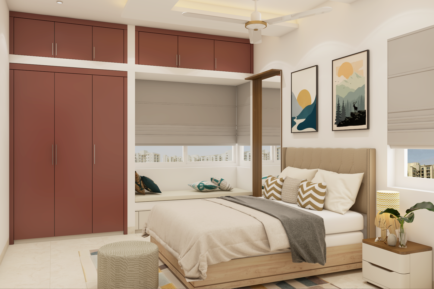 Modern Bedroom with Window Seater - Livspace