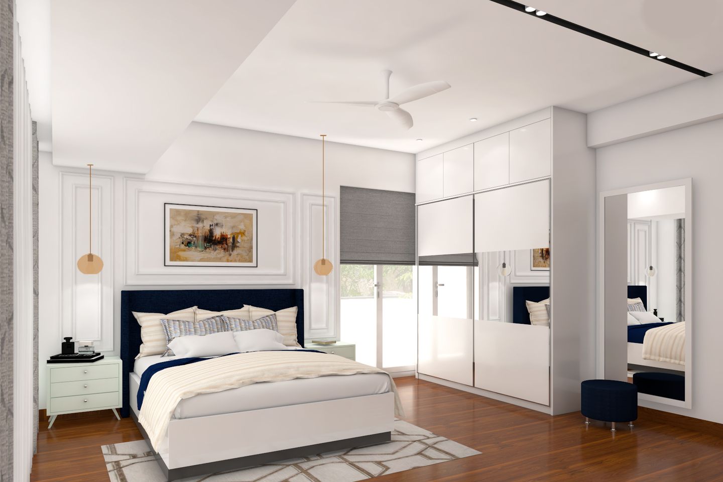 White And Brown Bedroom Floor Tile Design - Livspace