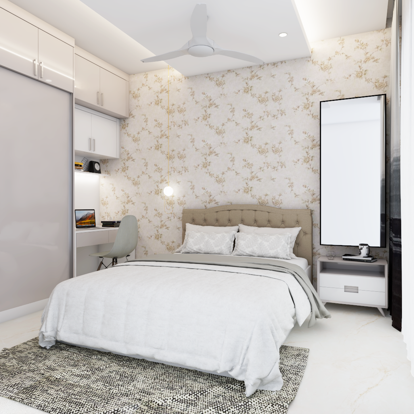 Bedroom Wallpaper In Shades Of Brown And White - Livspace