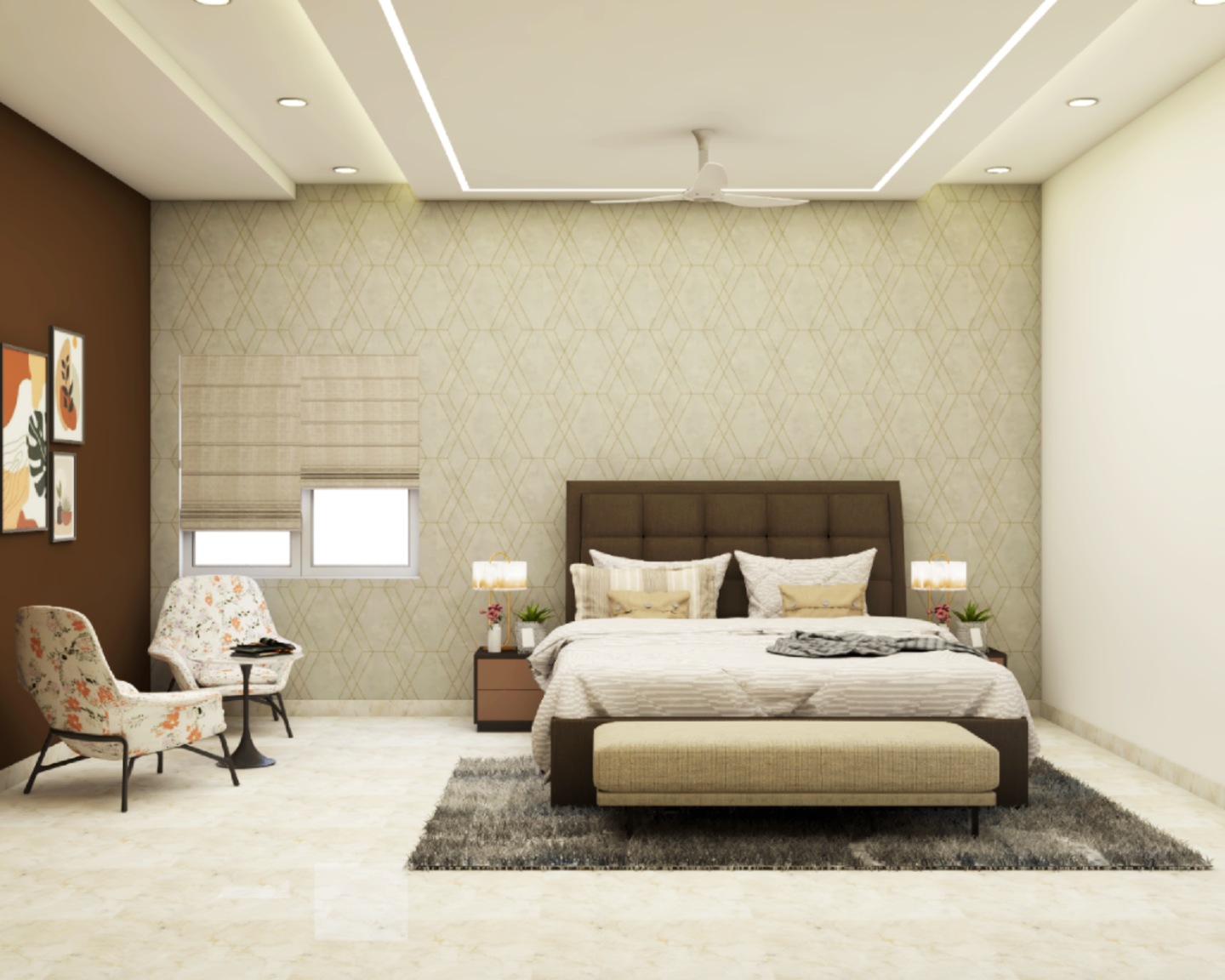 Simple Beige Toned Bedroom - Livspace