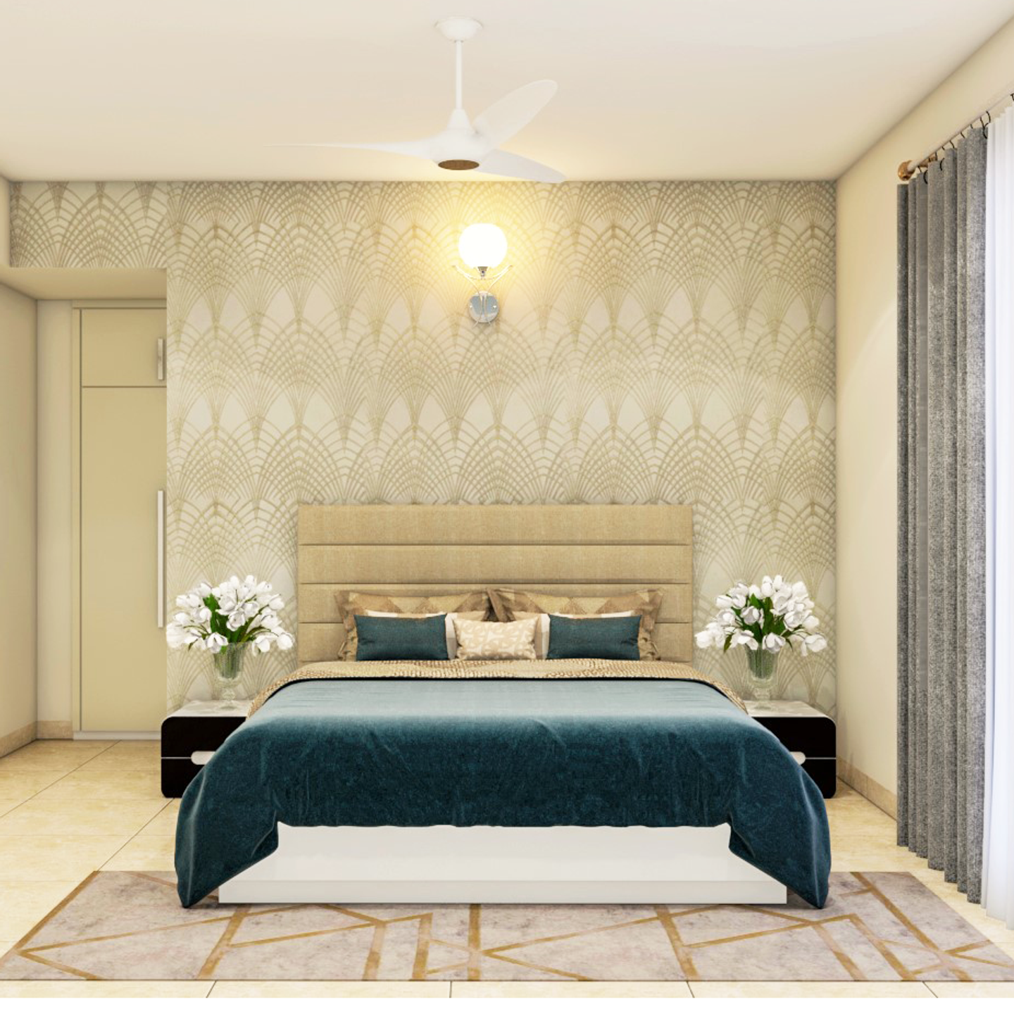 Damask Wallpaper Design For Bedrooms - Livspace