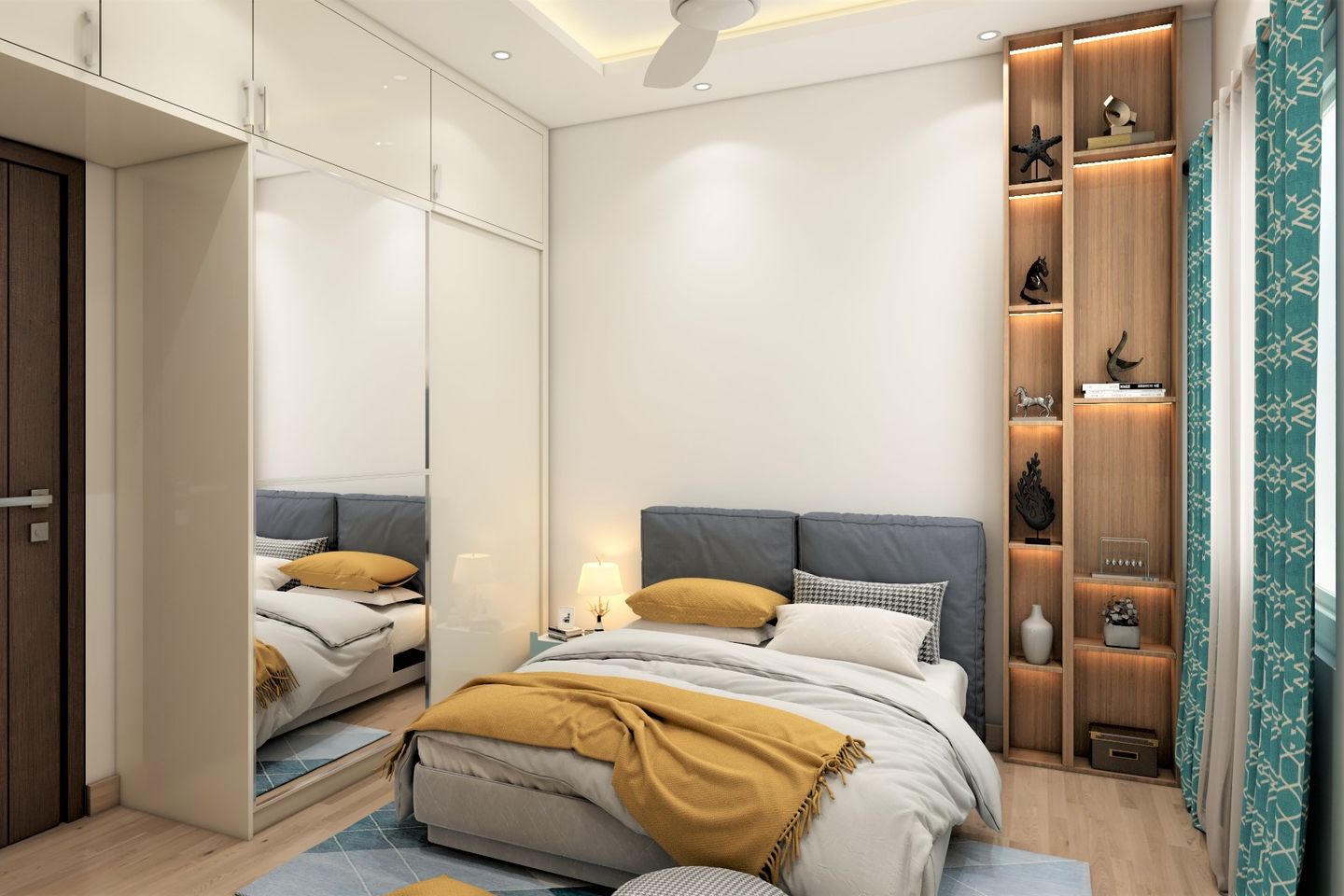Compact White Bedroom Design - Livspace