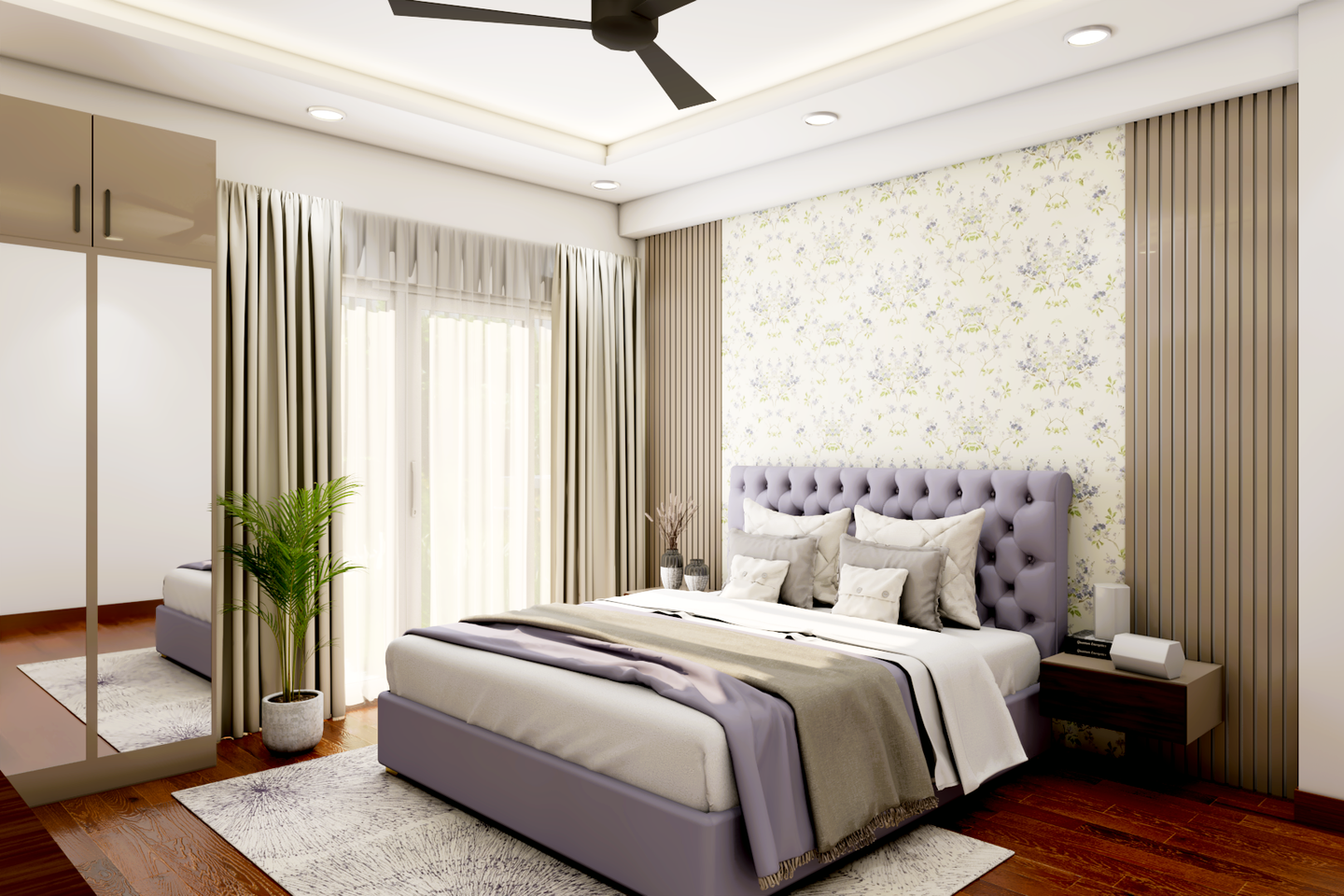 Lilac Master Bedroom Design - Livspace