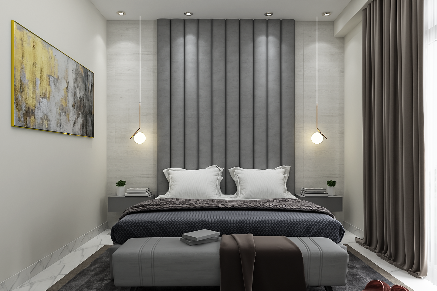 Grey Master Bedroom With Accent Wall - Livspace