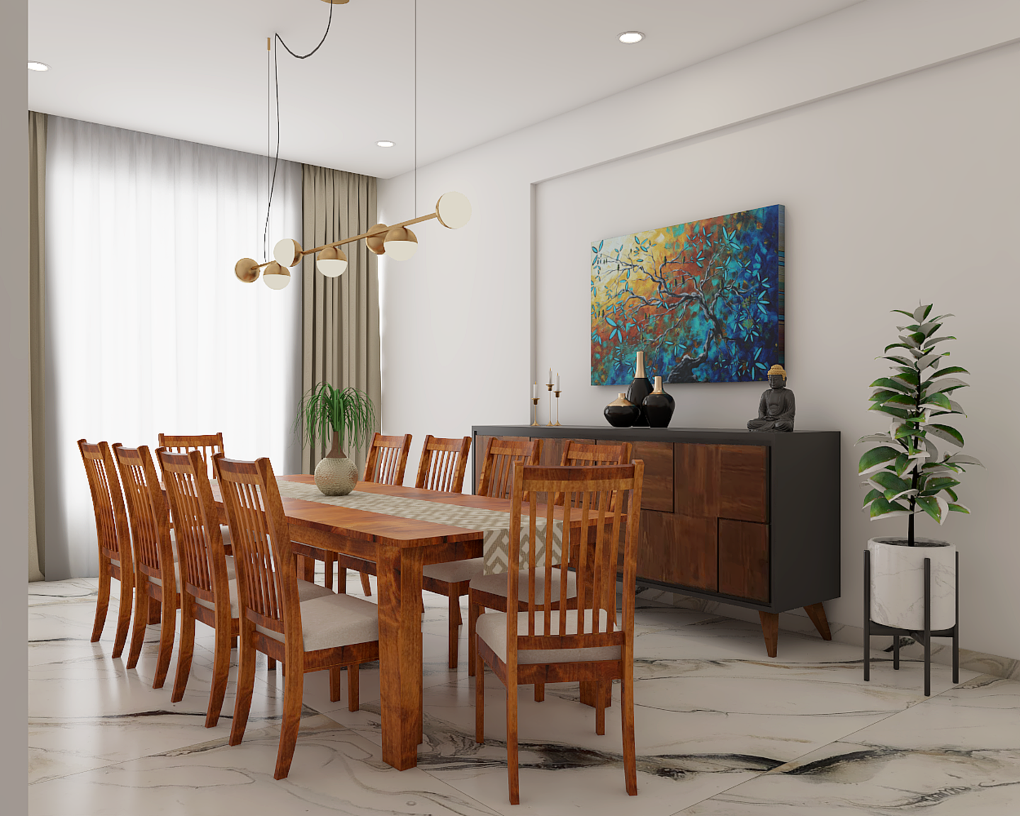 Modern 10-Seater Wooden Dining Room Design