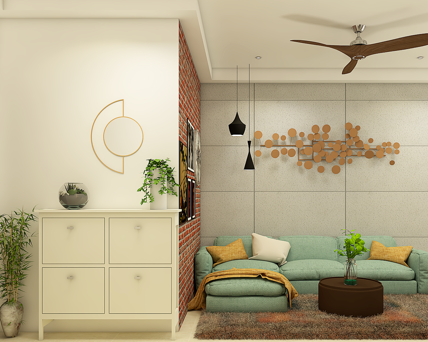 Beige And Pastel Green Foyer Design - Livspace