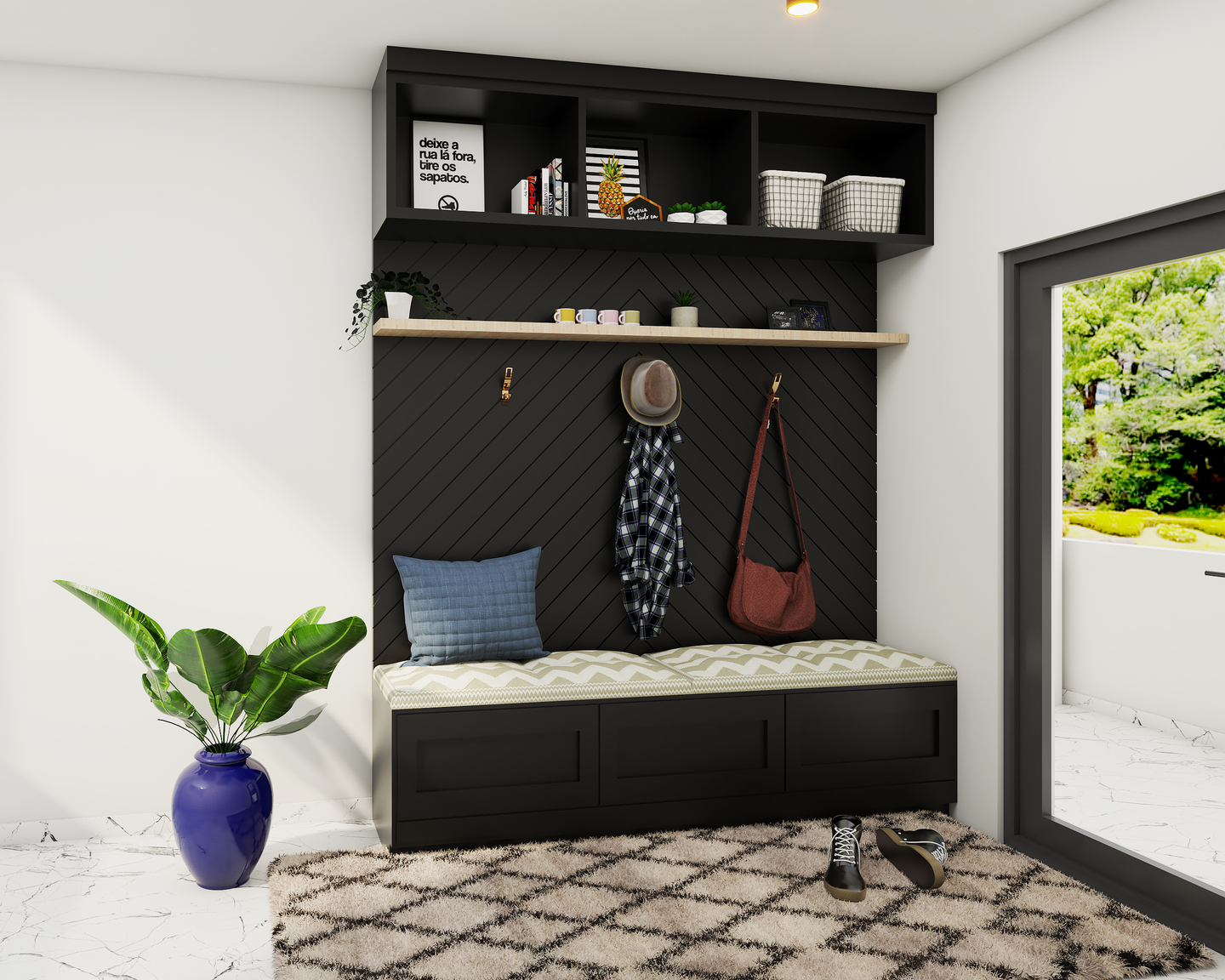 Classy Black Foyer Design - Livspace