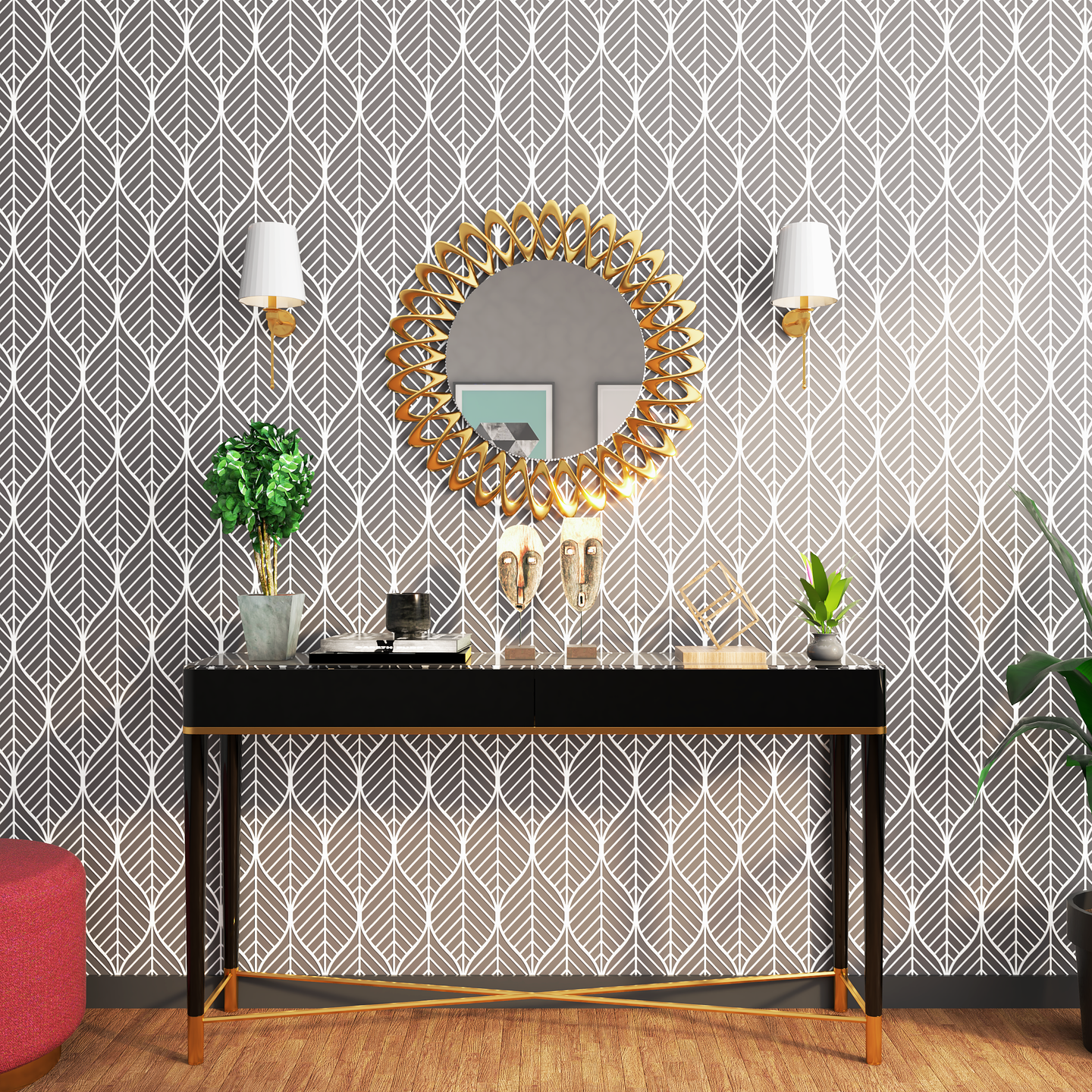 Grey Motif Wallpaper Design - Livspace