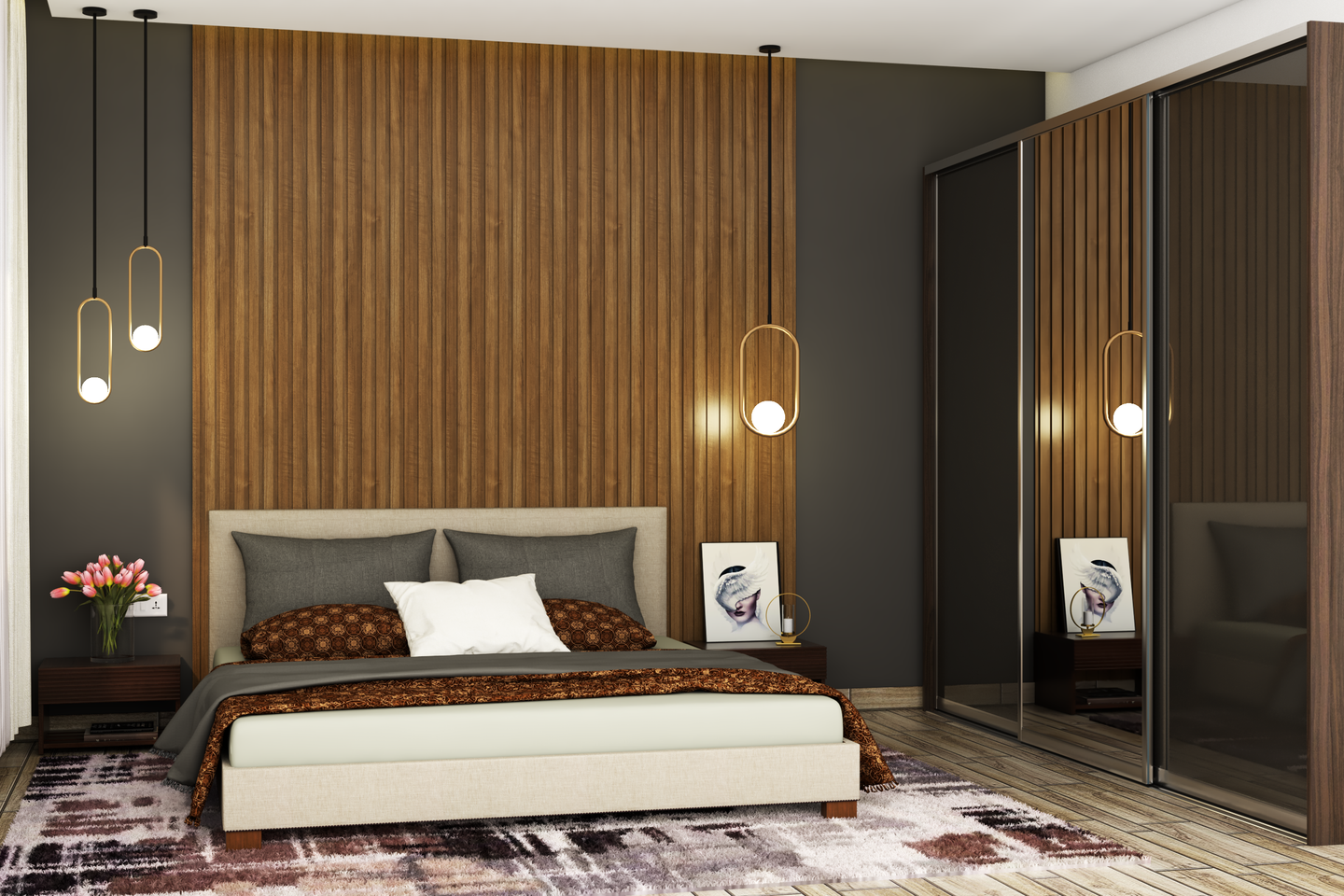 Modern Guest Bedroom With Multiple Hanging Lights - Livspace