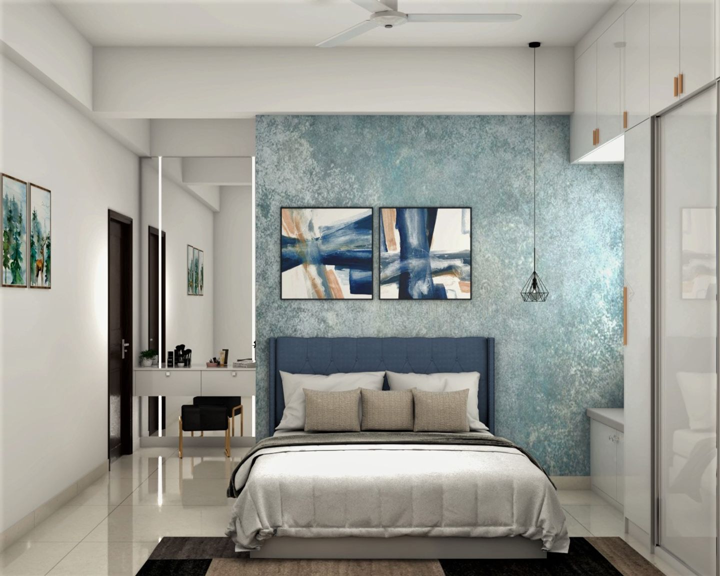 Textured Blue Bedroom Wallpaper - Livspace
