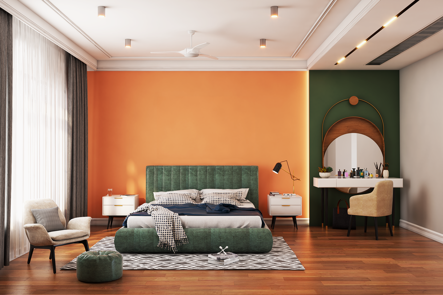 Orange And Green Master Bedroom - Livspace