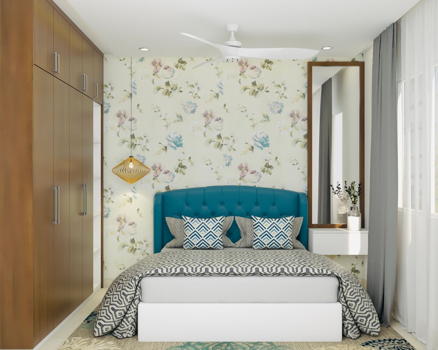 Guest Bedroom Design With Floral Wallpaper - Livspace