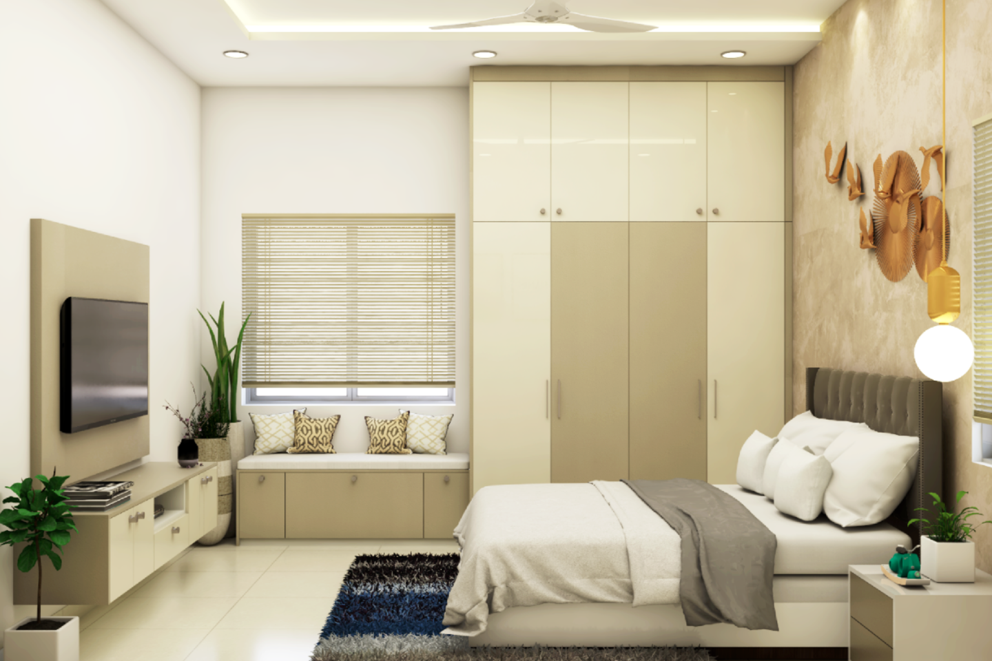 Beige Guest Room Design - Livspace