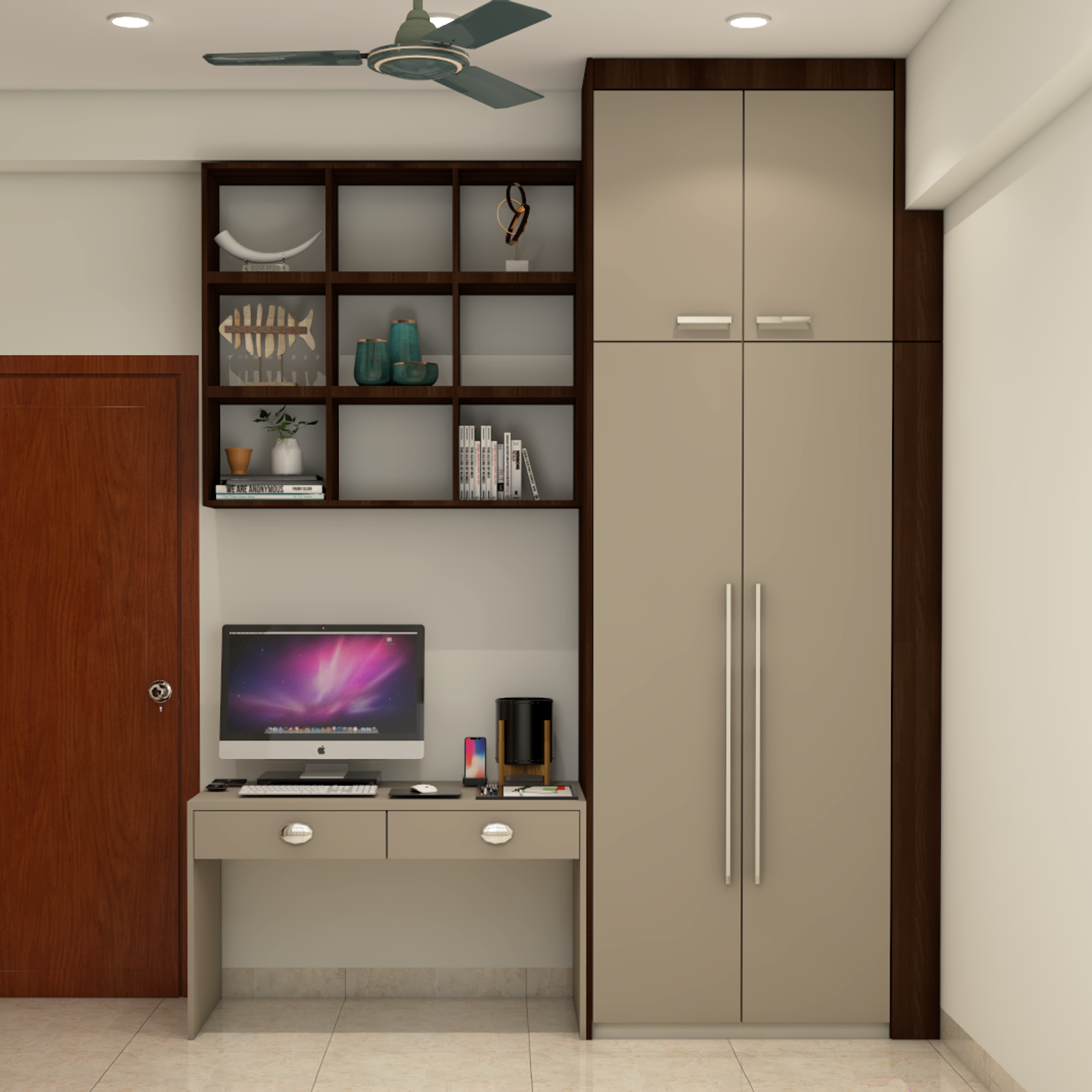 Simple Home Office With Wardrobe - Livspace