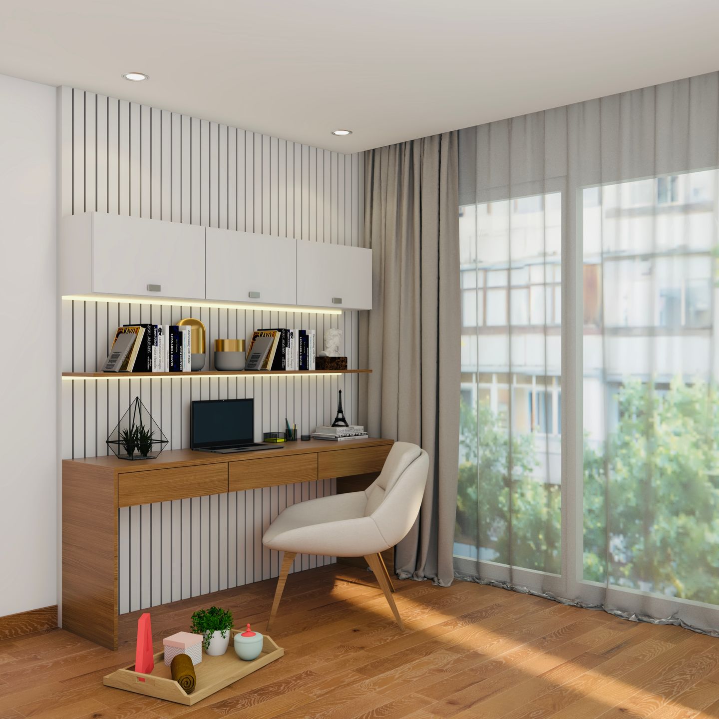 White Wall Design For Home Office | Livspace