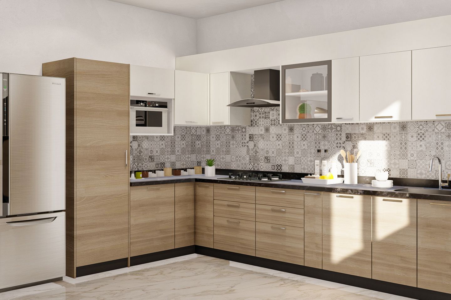 Convenient Modern Style Compact Sized Kitchen Design | Livspace