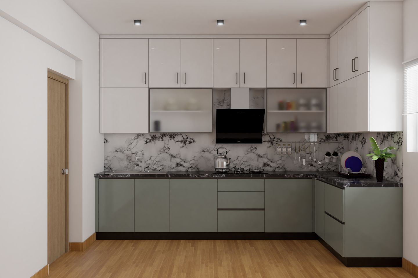 Modern Kitchen Design With Marble Backsplash - Livspace