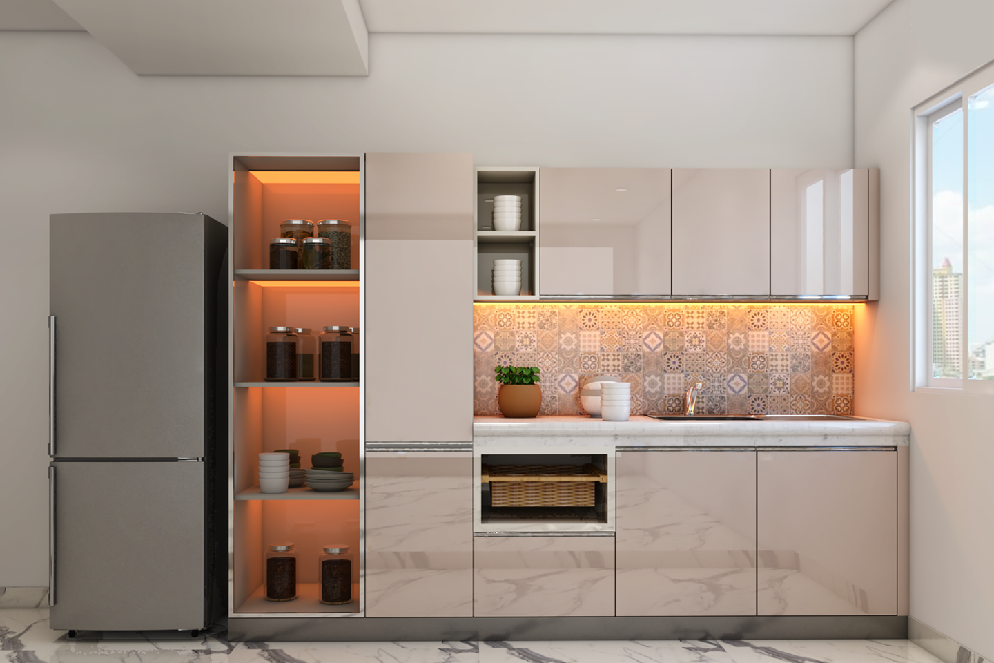 Spacious Modular Kitchen With Vibrant Interiors | Livspace