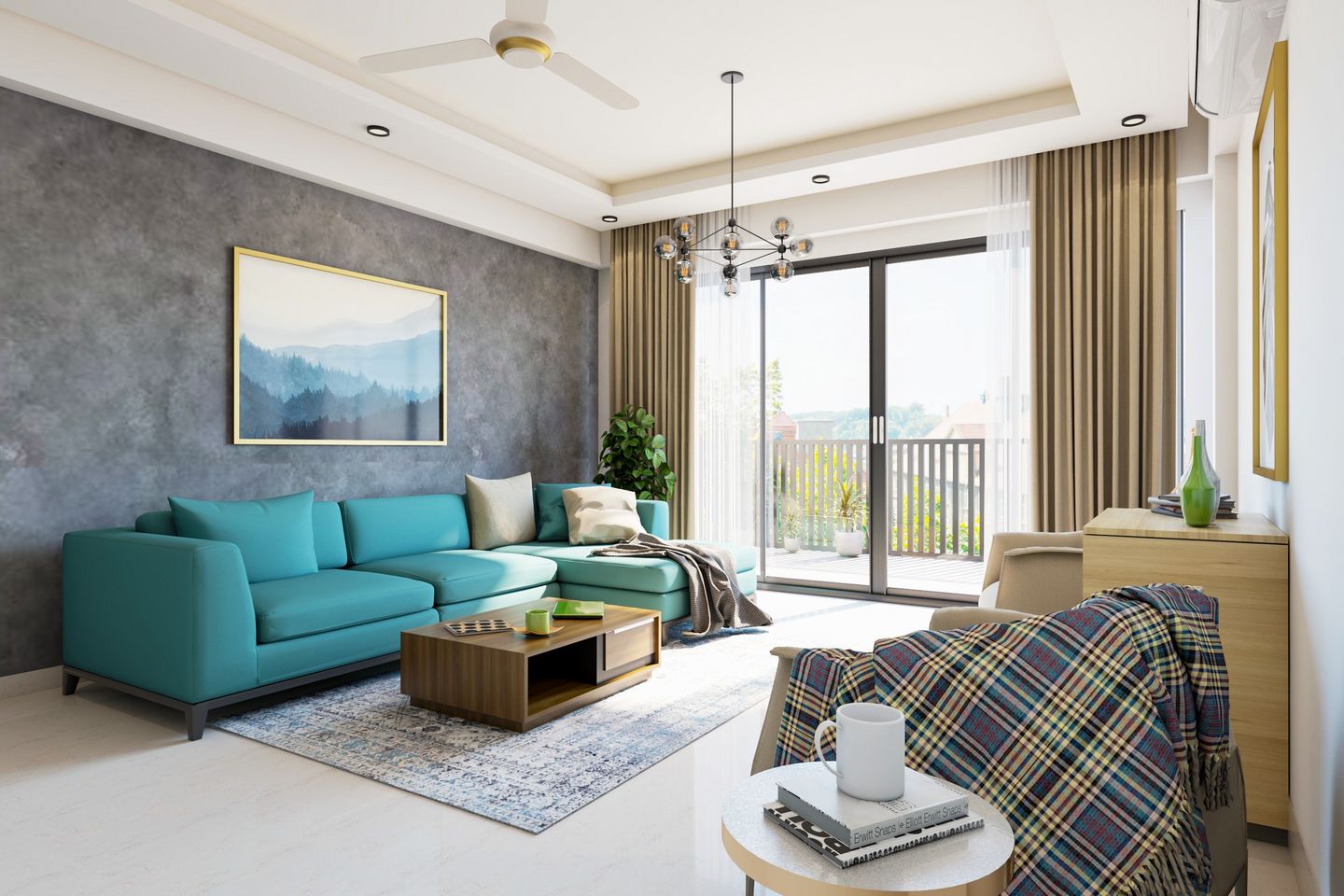 Spacious Living Room Design With L-Shaped Sofa | Livspace