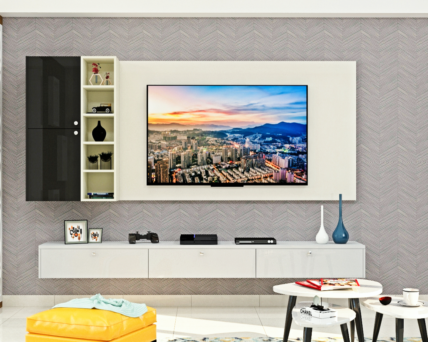 Modern Living Room With TV Unit - Livspace