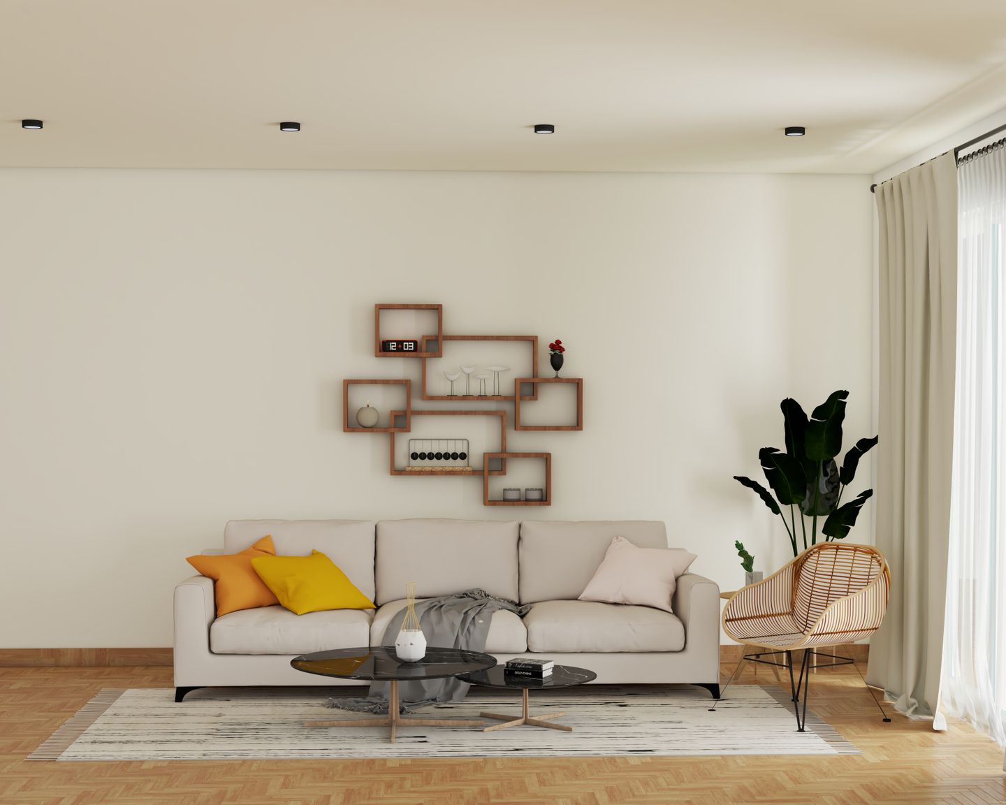 Neutral Toned Living Room - Livspace