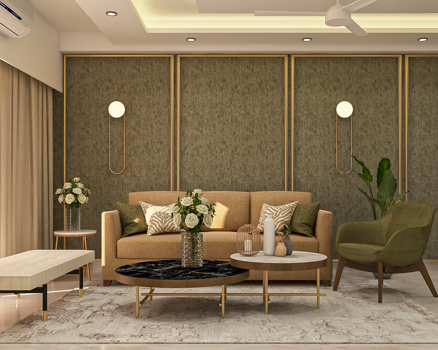 Green And Gold Wallpaper Design - Livspace