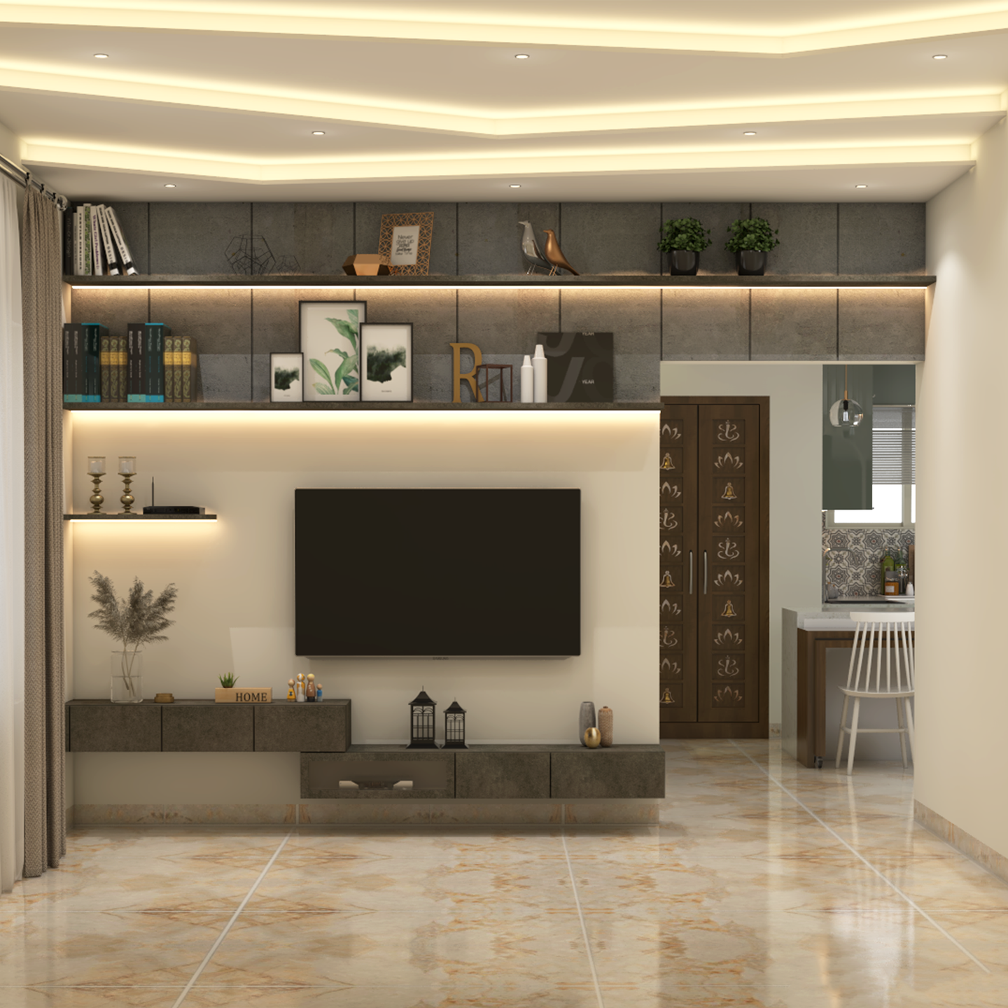 Glossy Beige Flooring Design - Livspace