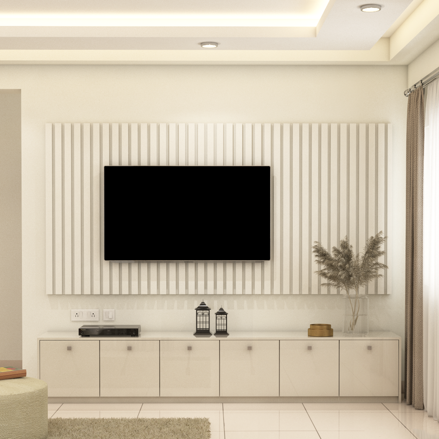 All-White Living Room - Livspace