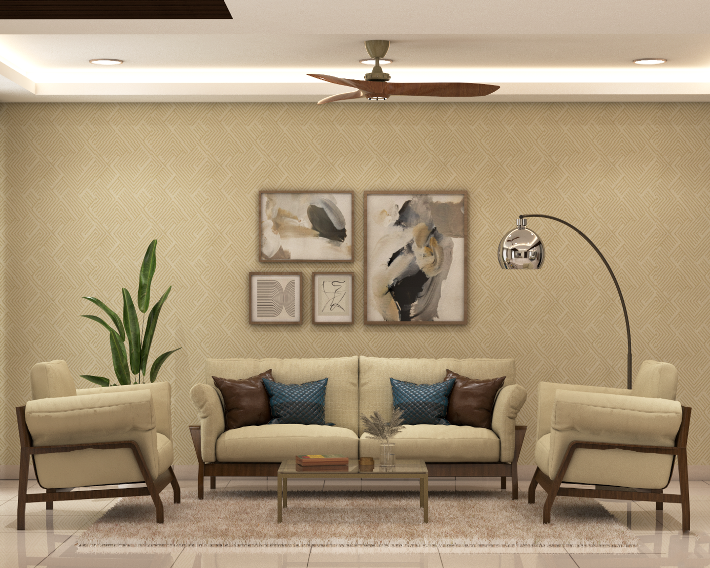 Beige Living Room Design - Livspace