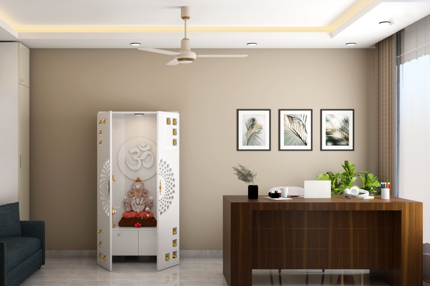 Pooja Room Design With Home Office - Livspace