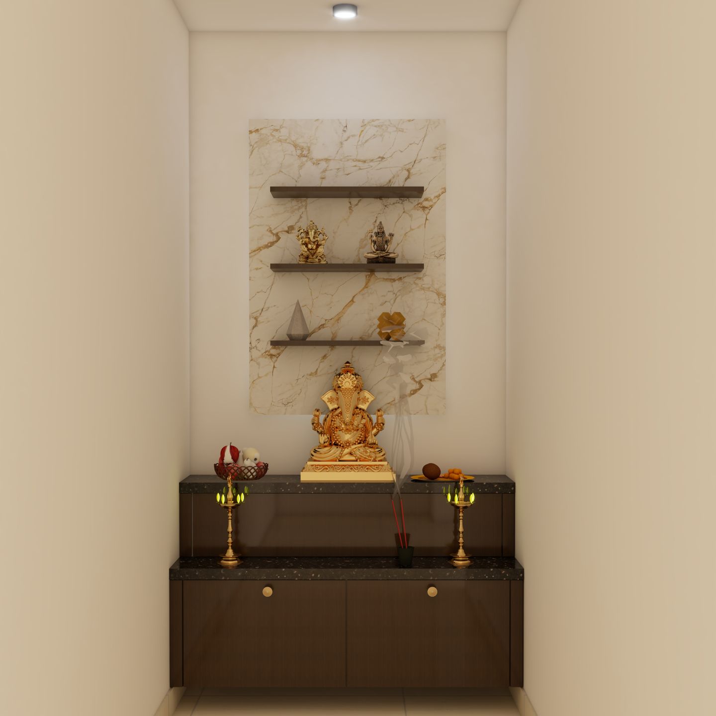 Beige Toned Pooja Room - Livspace