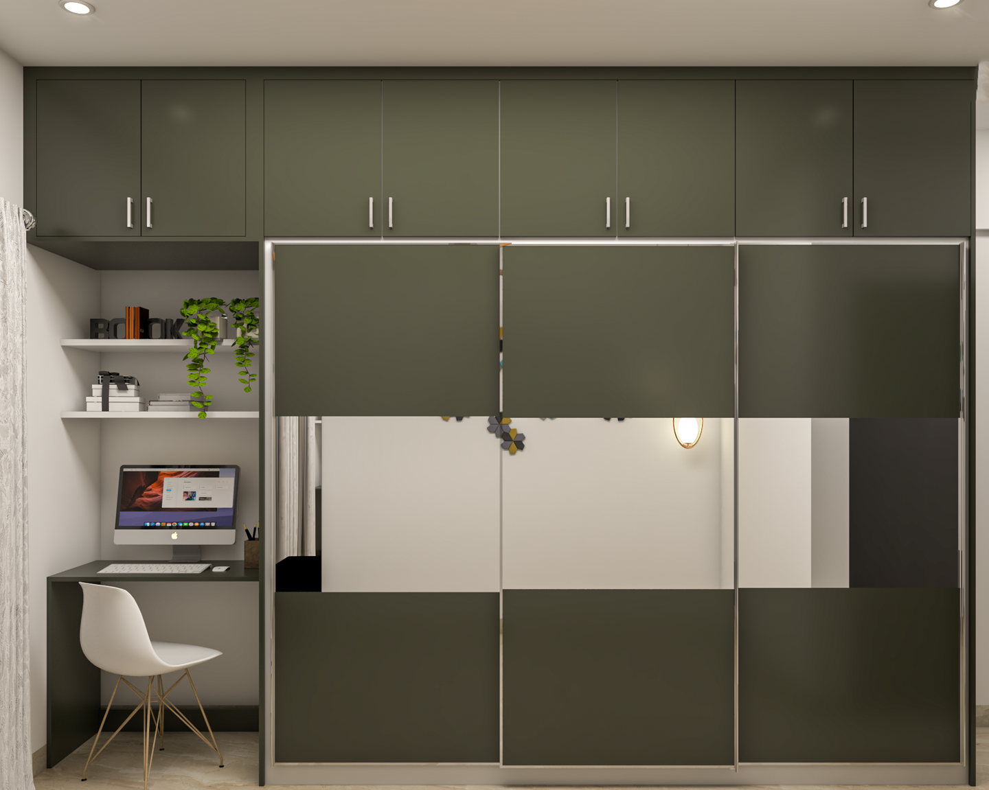 Contemporary Spacious Wardrobe Design With Olive Green Laminates | Livspace