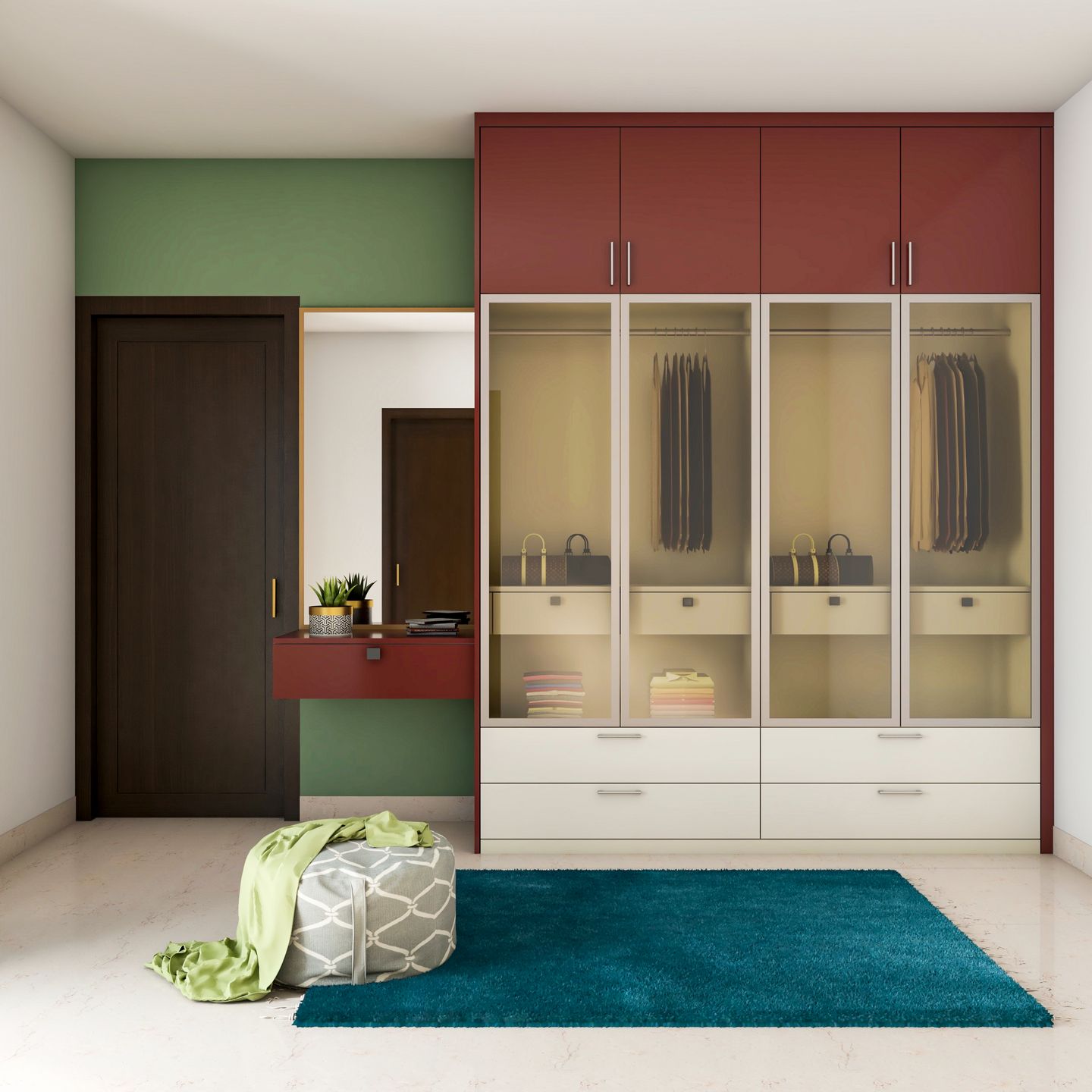 Minimal And Spacious Wardrobe With Translucent Doors | Livspace