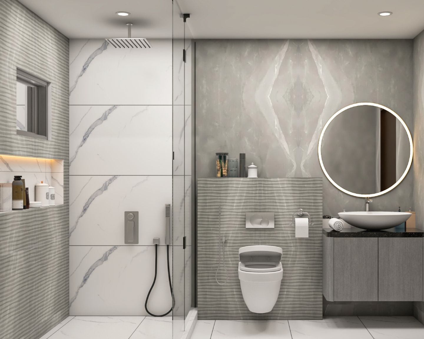 Spacious Grey And White Bathroom Design | Livspace
