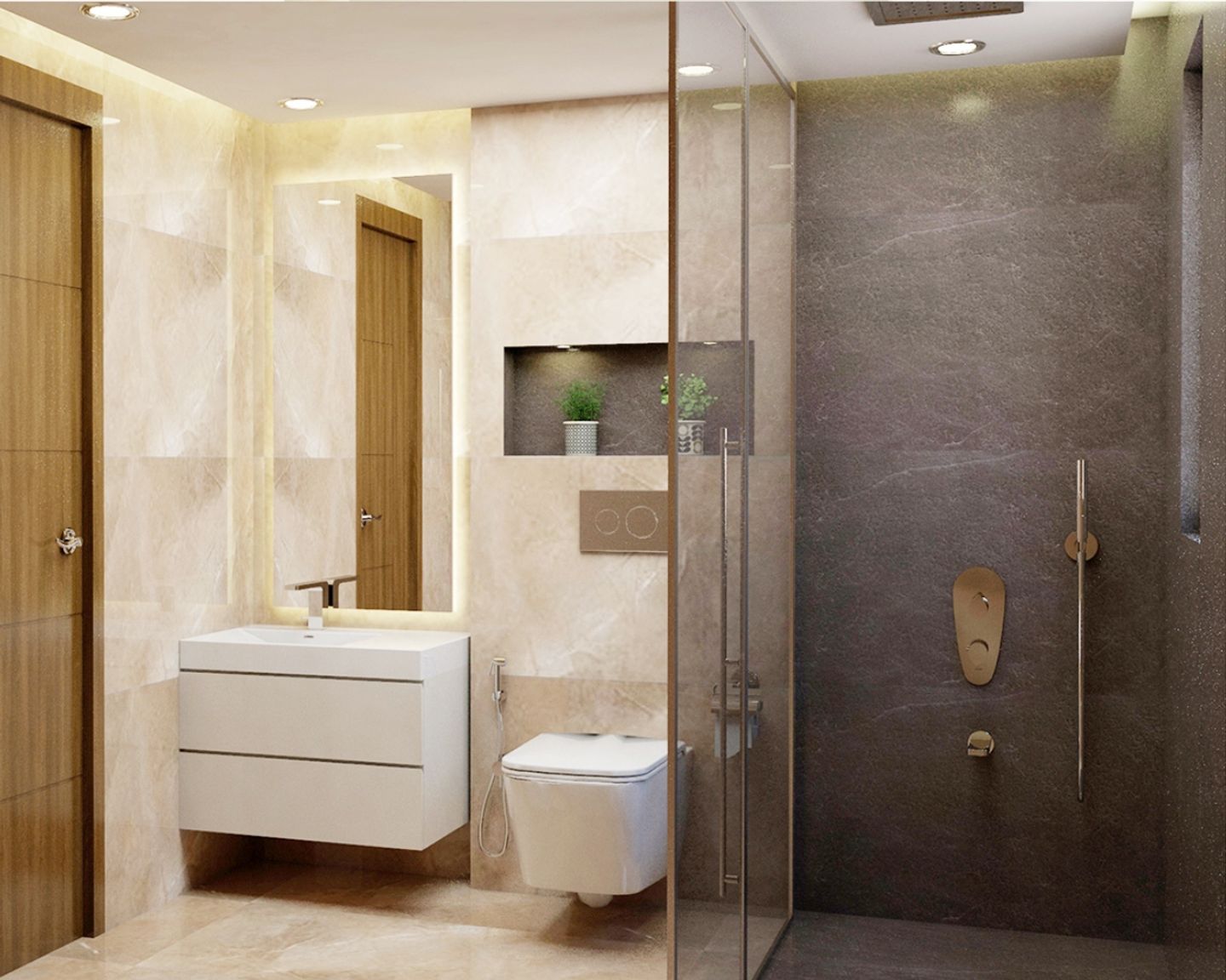 8X5 Ft Grey And Beige Bathroom Design - Livspace